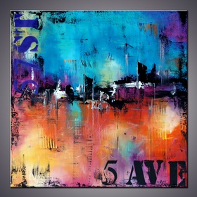 " 57 ST & 5 AVE" 36" Large Abstract Urban Painting, Art Painting Large industrial modern abstract painting sofa knife art by Art by Ada